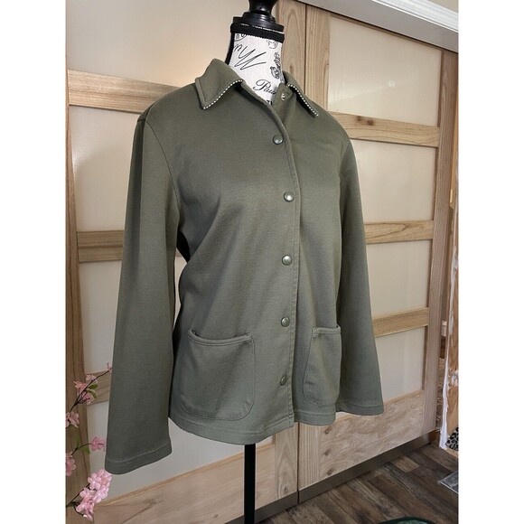 Architect Cardigan Sweater Womens Petites Medium Green Snap Button Pocket Collar - Picture 2 of 9